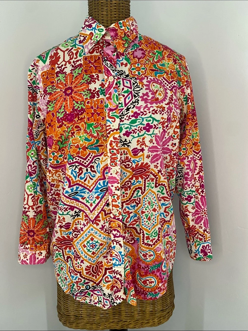 Ralph Lauren Floral-Paisley Button Shirt in Pink, Orange & Green - Picture 1 of 7